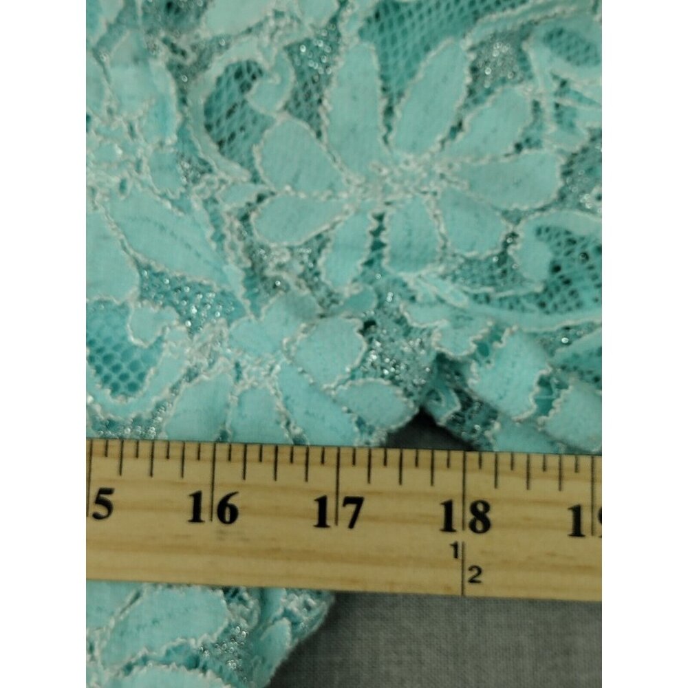 Dressbarn Women's Blue Floral Sheer Overlay 3/4 Bell Sleeve Scoop Neck Blouse M - Picture 3 of 6